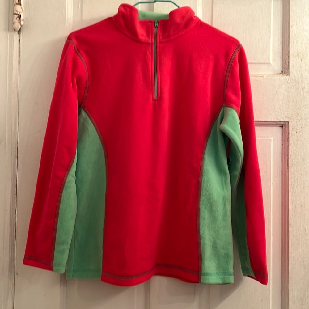NWT LL Bean girls fleece red/green top in size 10-12